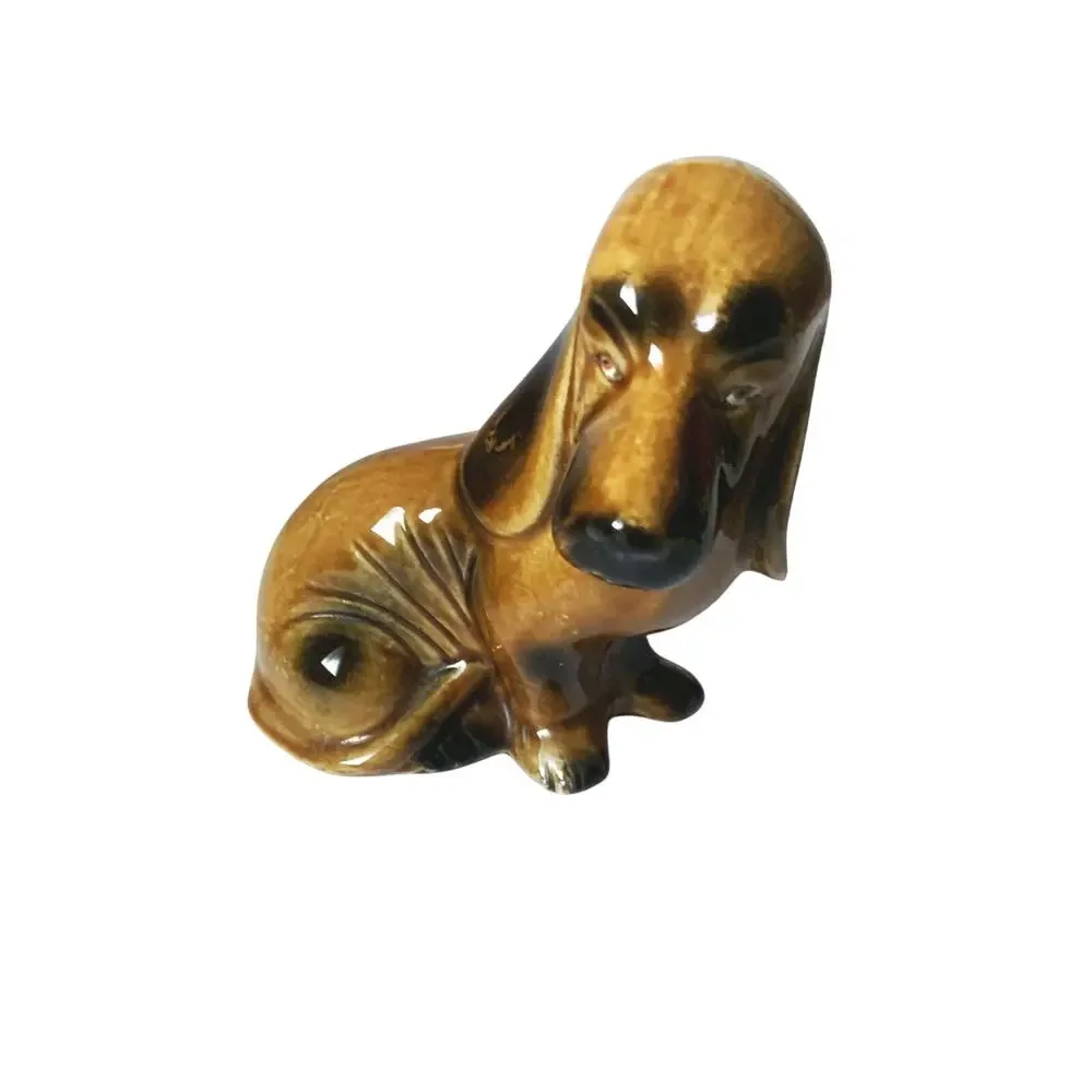 Vintage 60s Porcelain Ceramic Brazil Bloodhound Dog Serious Face Figurine Hound